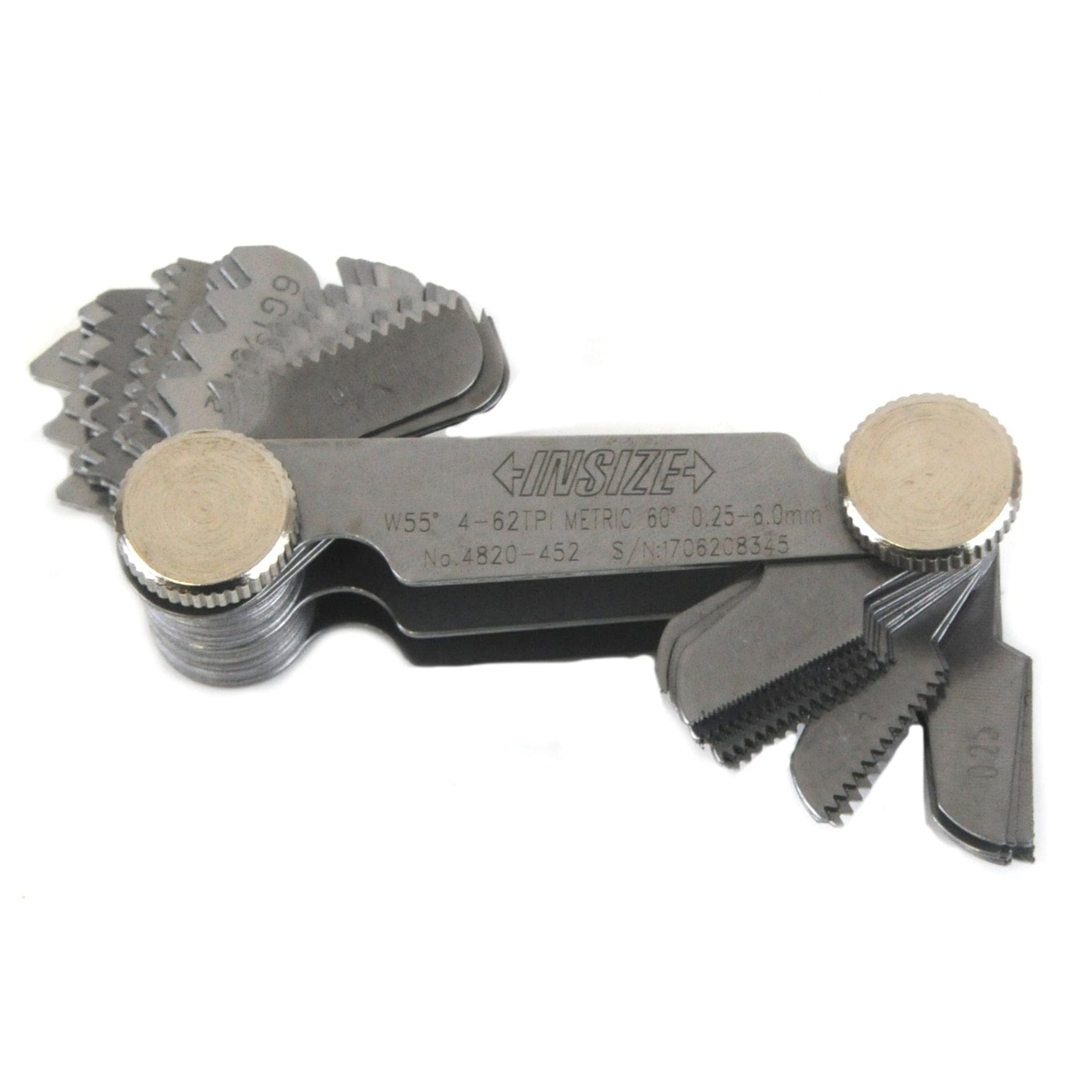 Insize Metric 60° & Whitworth 55° Screw Pitch Gauge 0.25-6mm/4-62TPI Range Series 4820-452-0