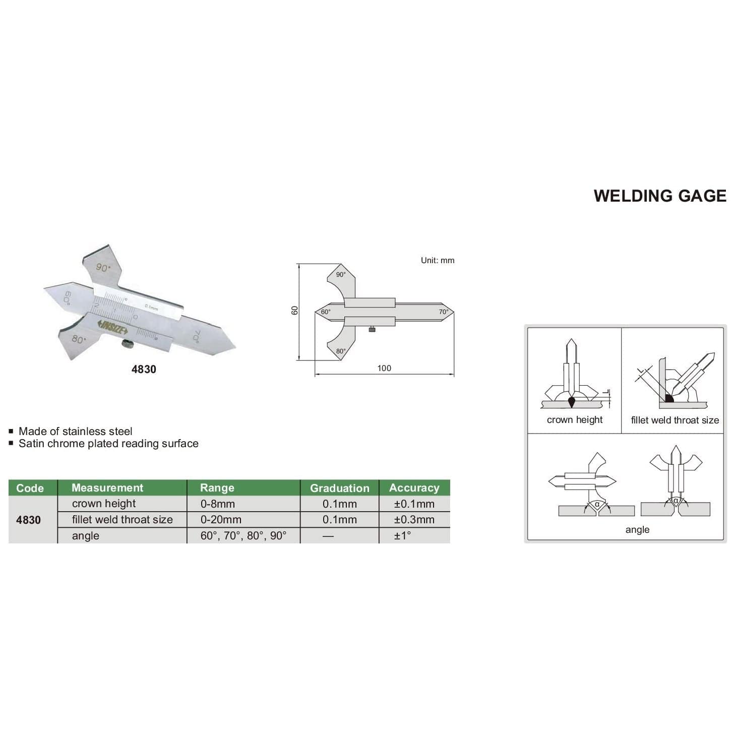 Insize Metric Welding Gauge Series 4830-4
