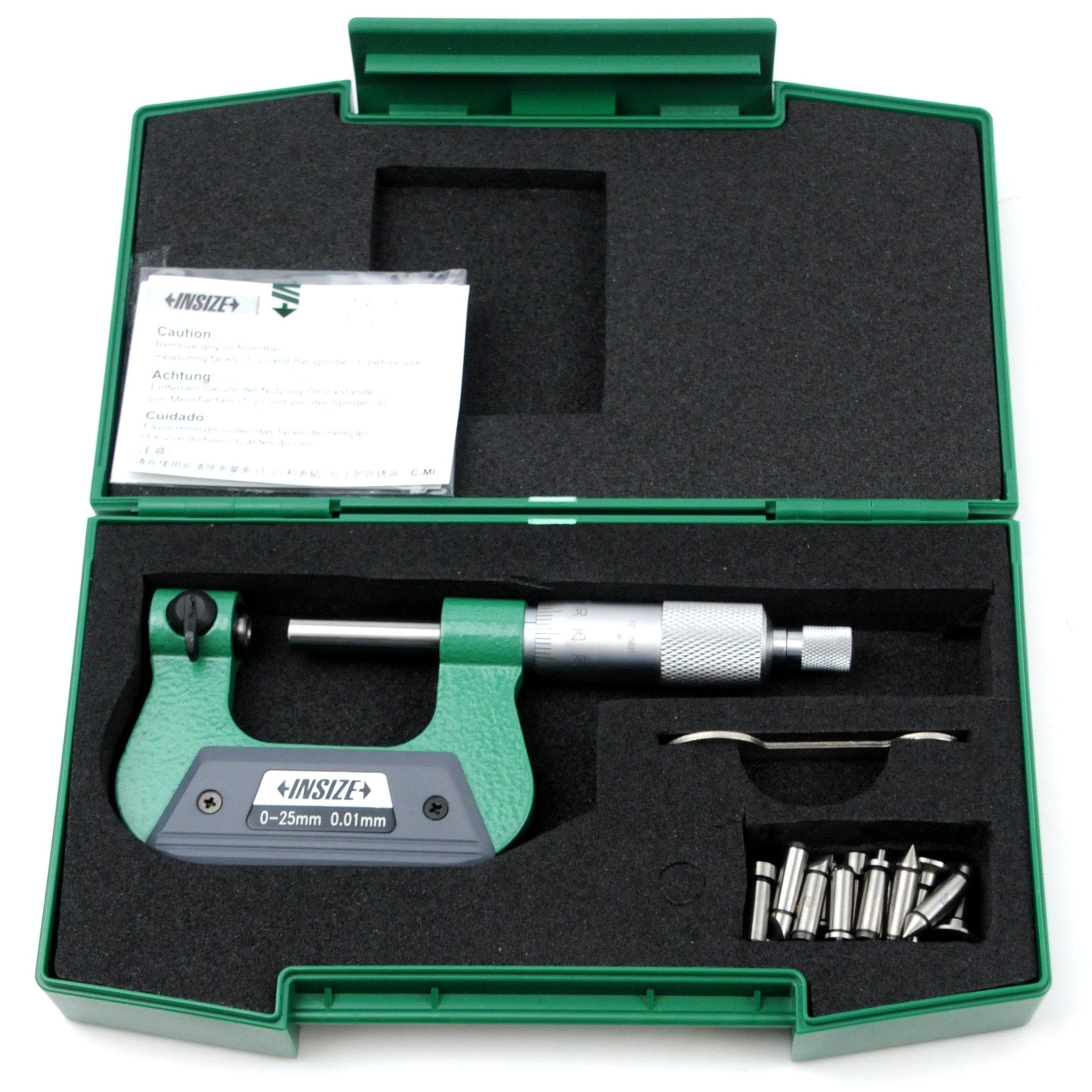 Insize Non-Rotating Micrometer with Anvil/spindle tips 0-25mm Range Series 3280-25A-0
