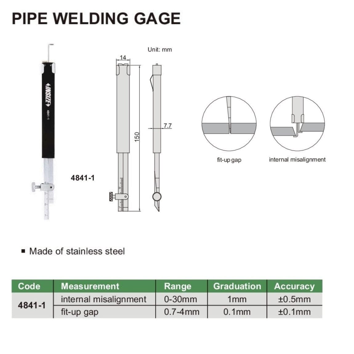 Insize Pipe Welding Gauge Range Series 4841-1-1