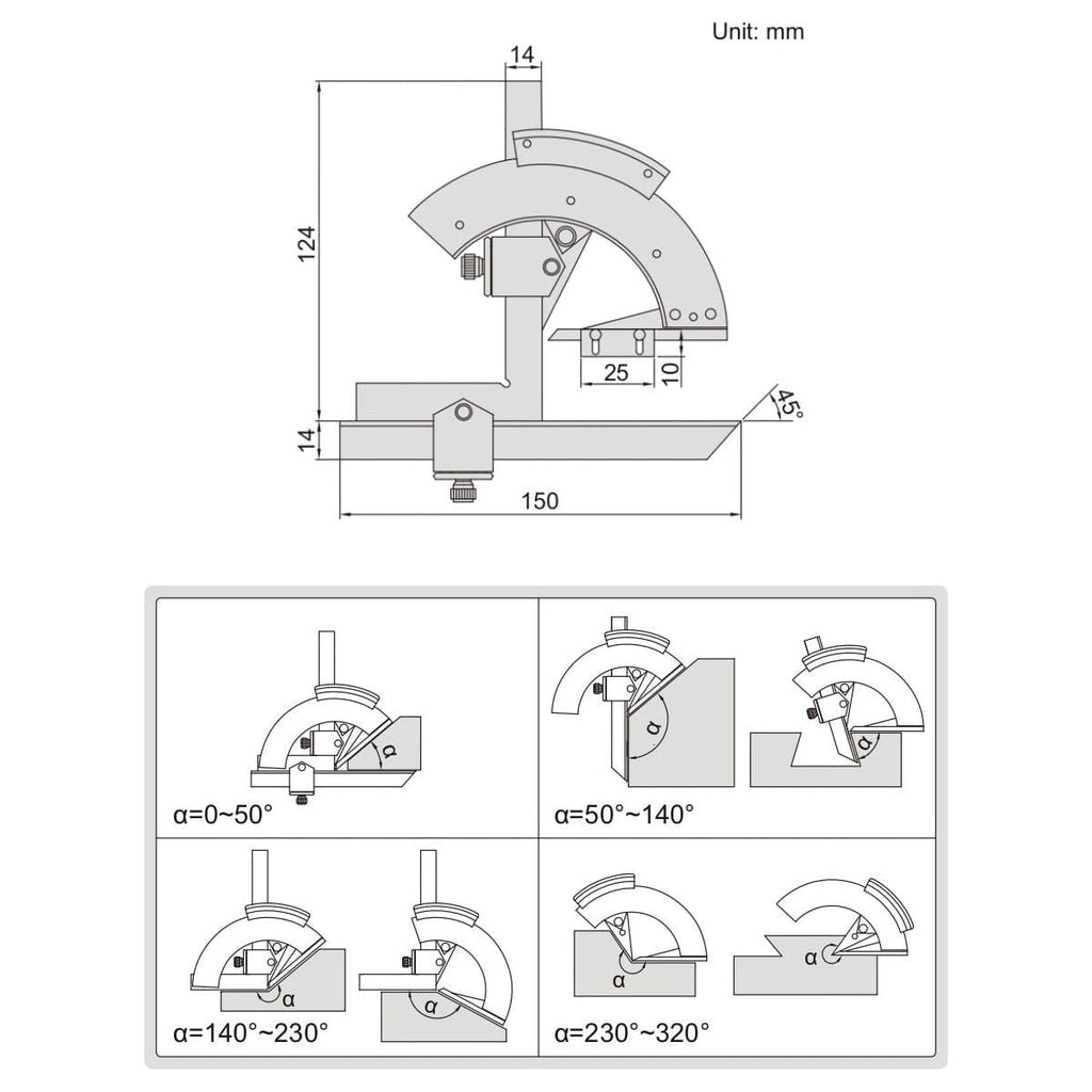 Insize Protractor 0-320° Range Series 2374-320-4