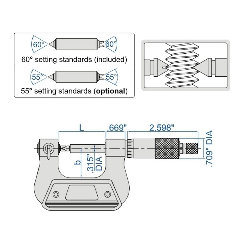 Insize Screw Thread Micrometer 3-4" Range Series 3281-4-3