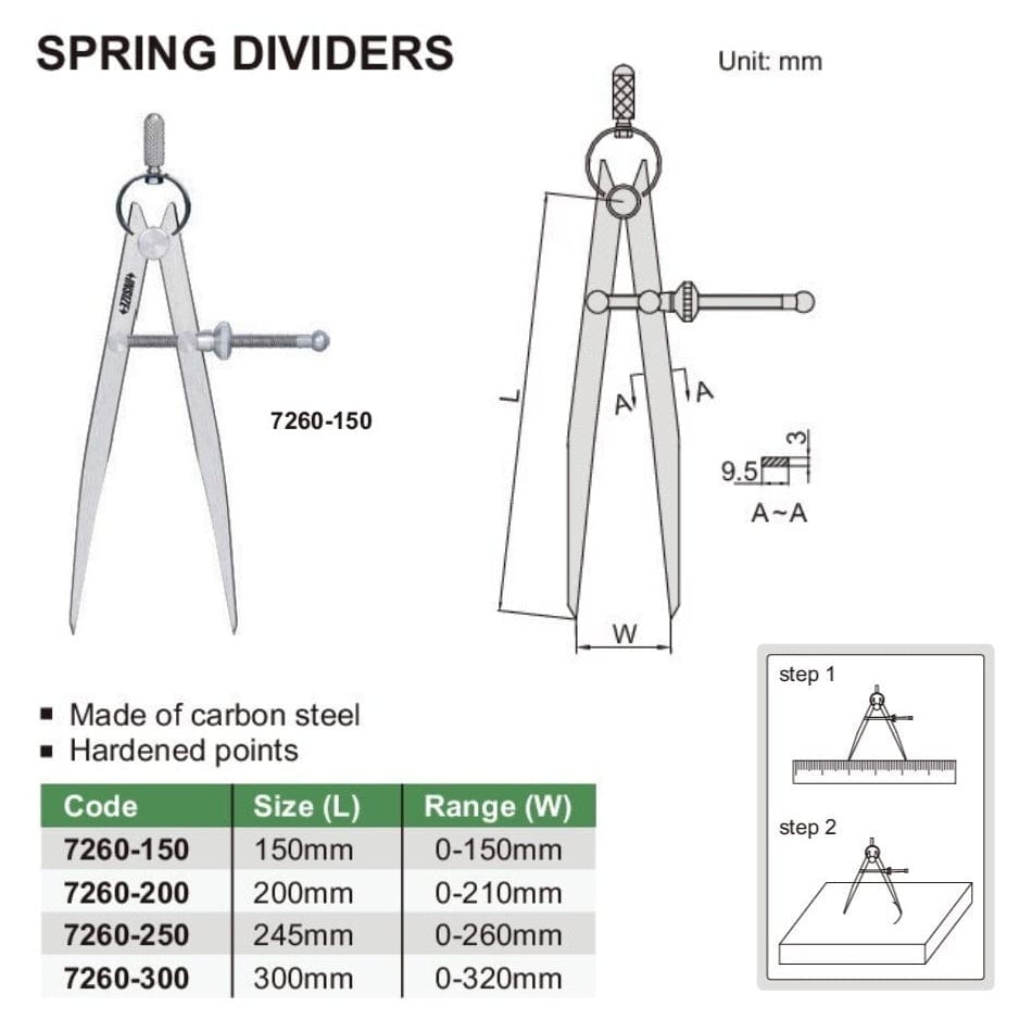 Insize Spring Divider 245 mm Range Series 7260-250-3