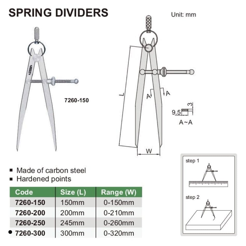 Insize Spring Divider 300mm Range Series 7260-300-2