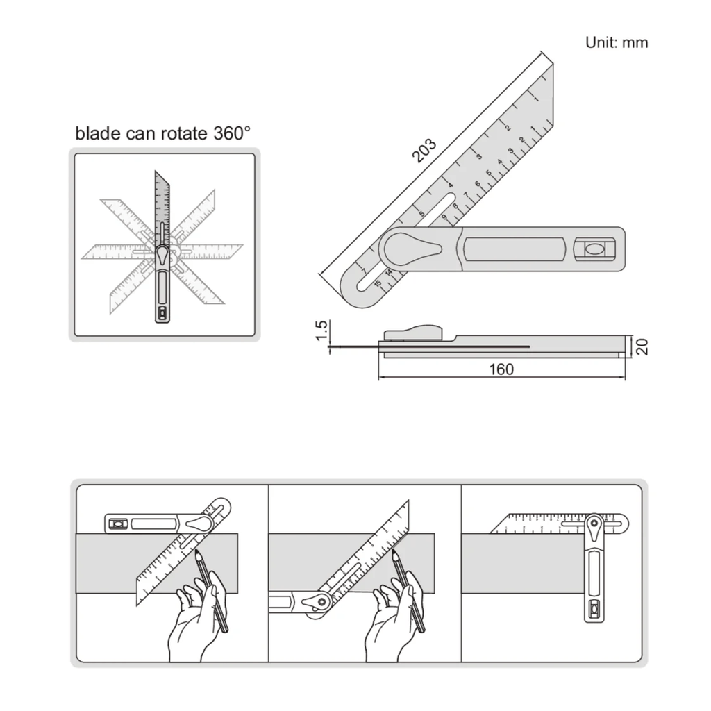 Insize T-Bevel 203 mm Blade Series 2281-360-4