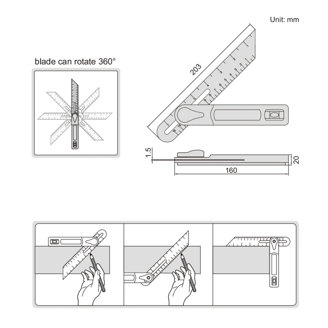 Insize T-Bevel 203 mm Blade Series 2281-360-4
