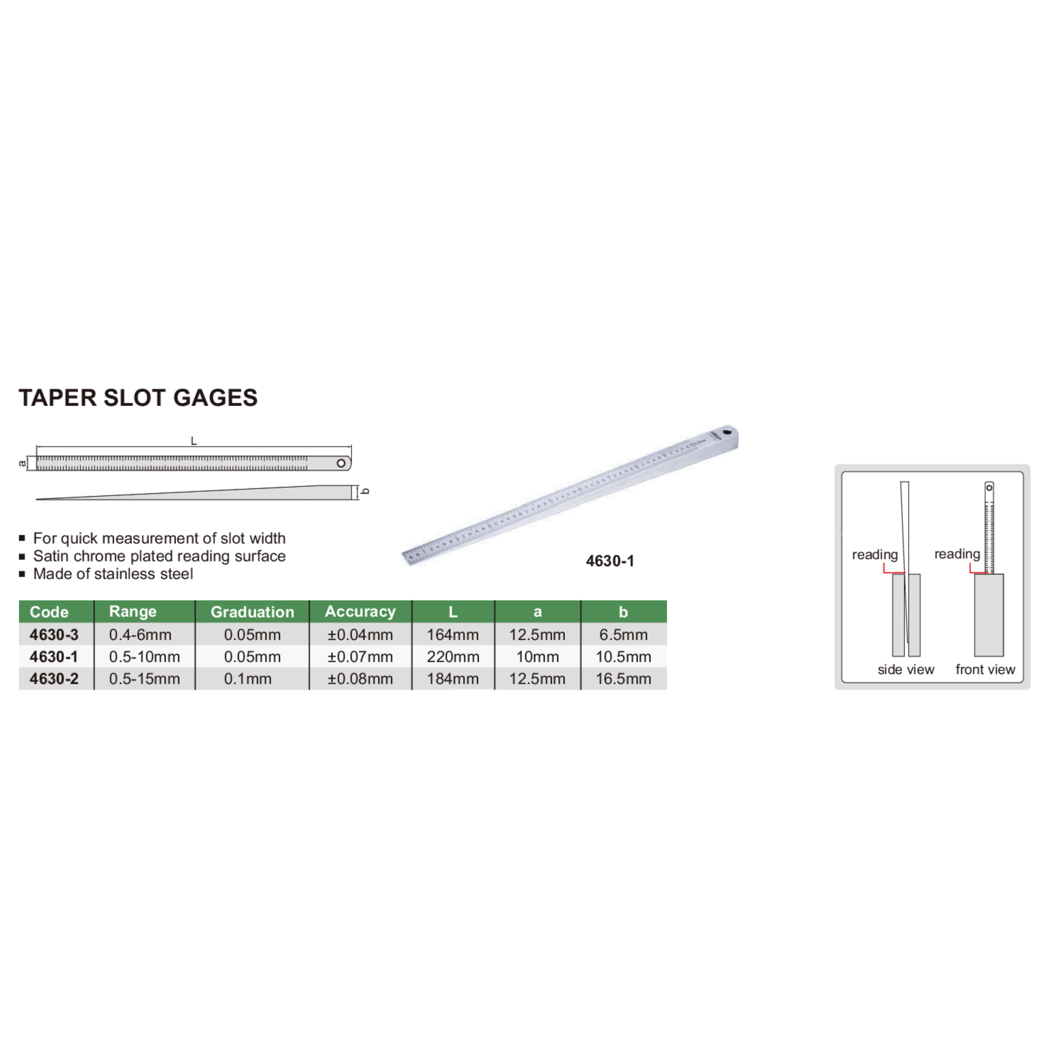 Insize Taper Slot Gauge 0.4–6mm Series 4630-3-1