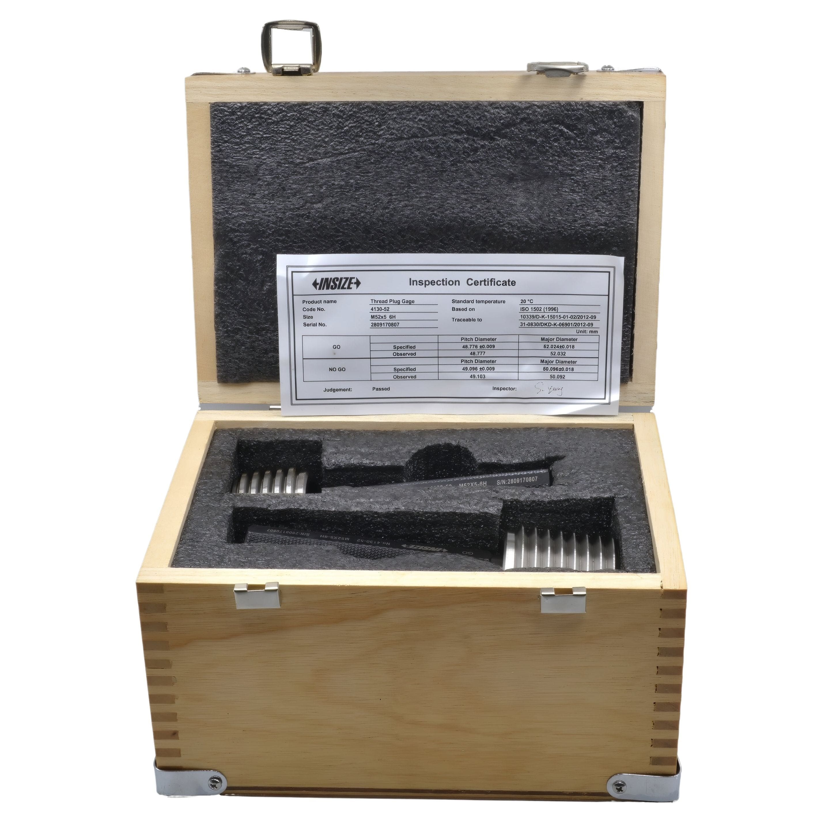 Insize Thread Plug Gauge GO NOGO  M52X4.5mm Series 4130-52-2