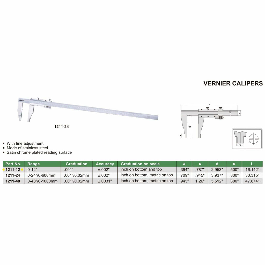Insize Vernier Caliper 0-12" Range Series 1211-12-4