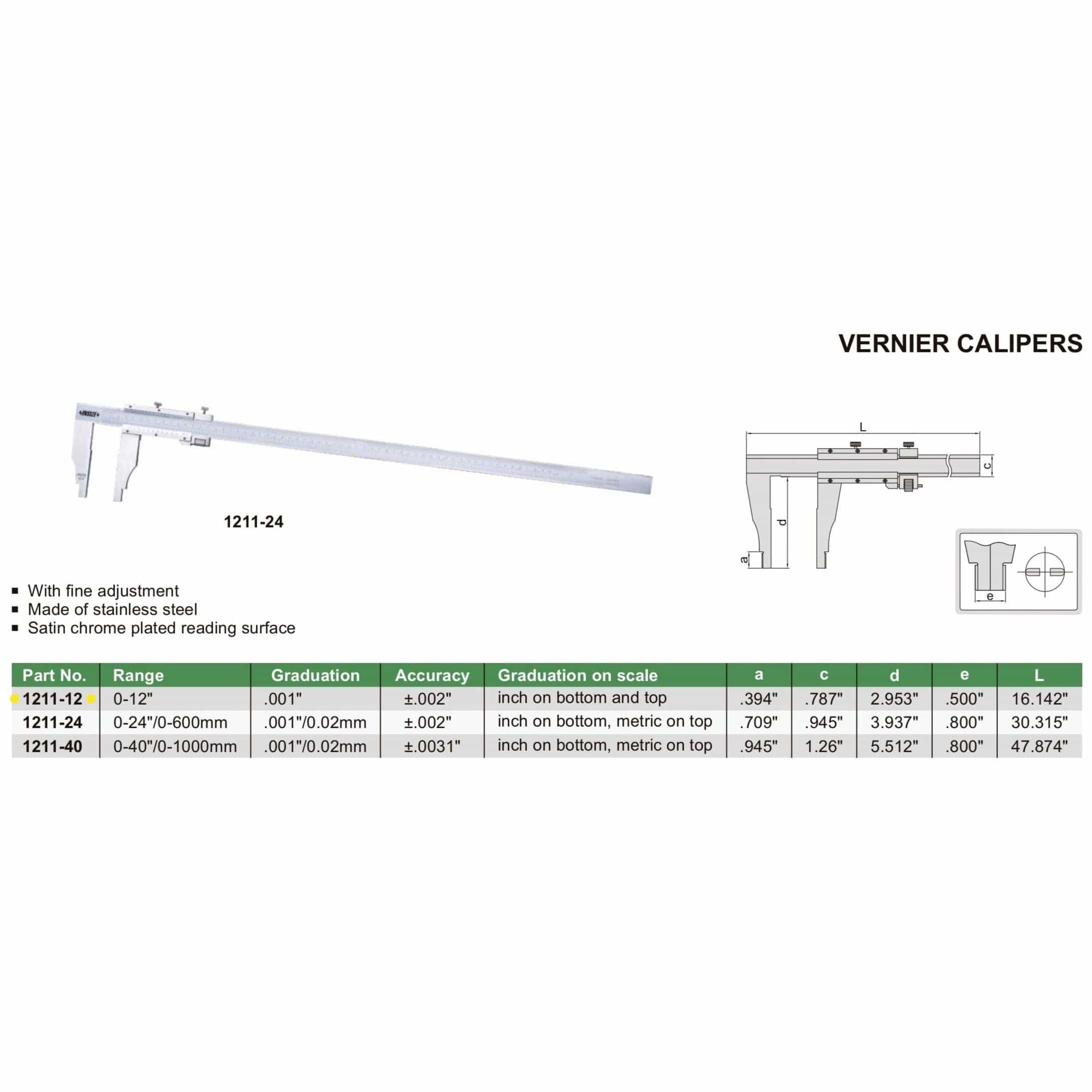 Insize Vernier Caliper 0-12" Range Series 1211-12-4