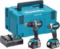 Makita dlx2180tj - dhp484 cordless impact drill + dtd153 cordless impact screwdriver 18v 5.0ah li-ion-0