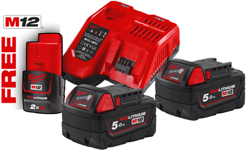 Milwaukee m18 nrg-502 18v li-ion battery starter set-0