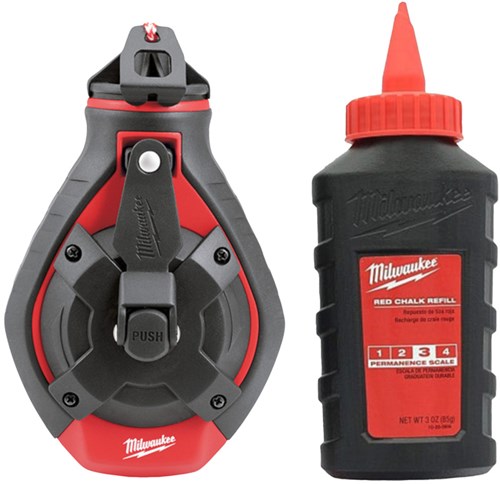 Milwaukee thick line chalk reel and red chalk refill - 4932498391-0