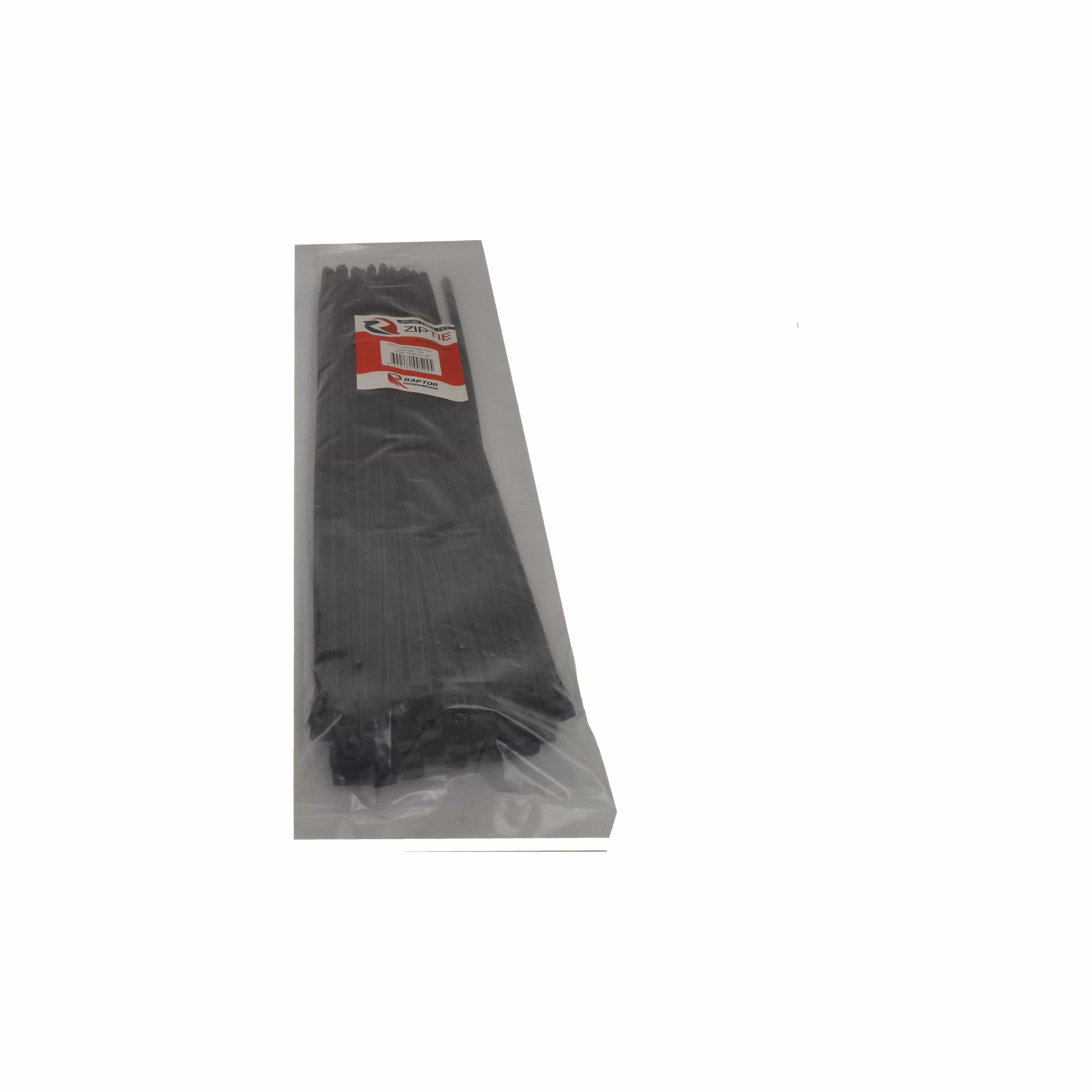 RAPTOR Black 450mm x 7.6mm Heavy Duty Cable Ties, 100 Pack-1