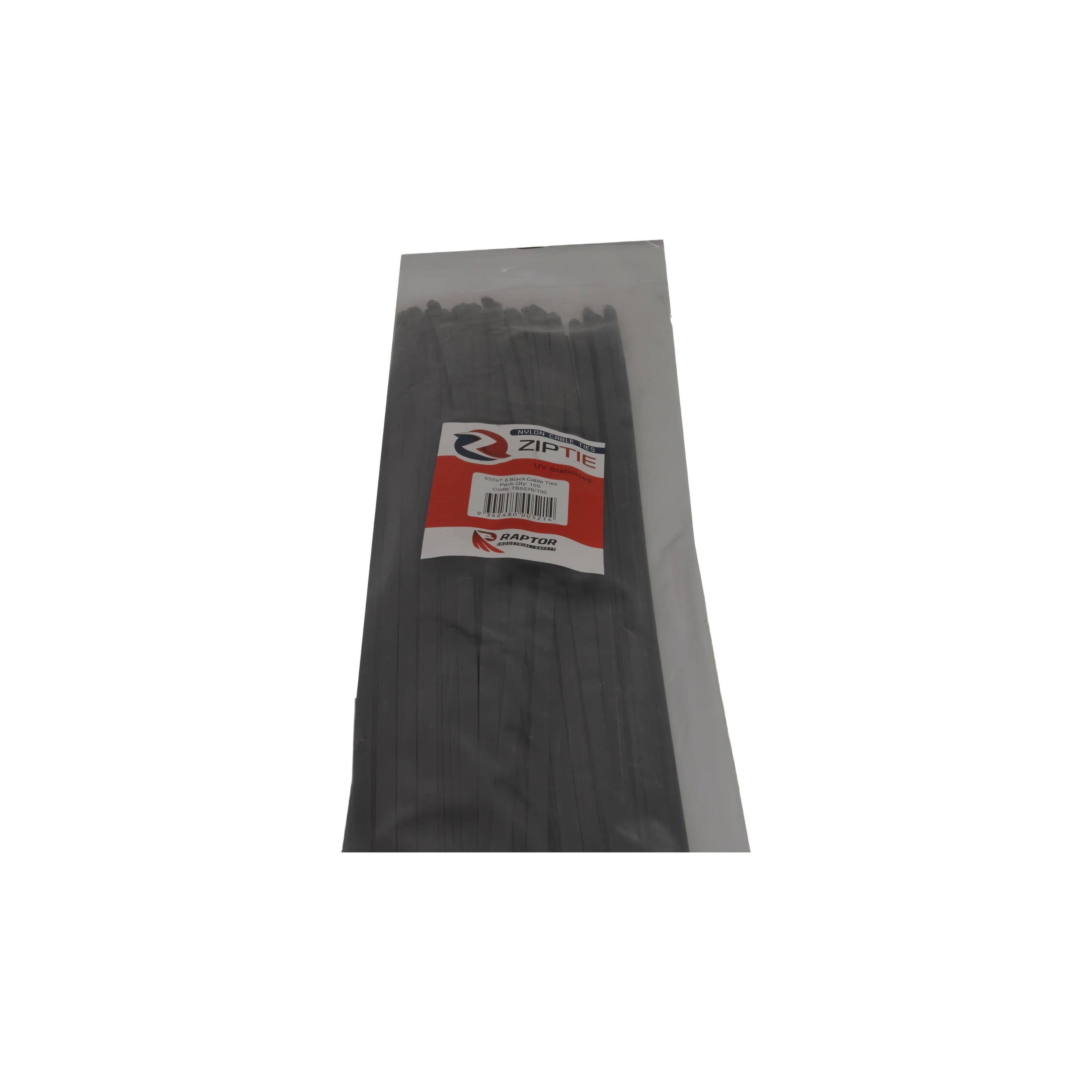 RAPTOR Black 550mm x 7.6mm Heavy Duty Cable Ties, 100 Pack-1