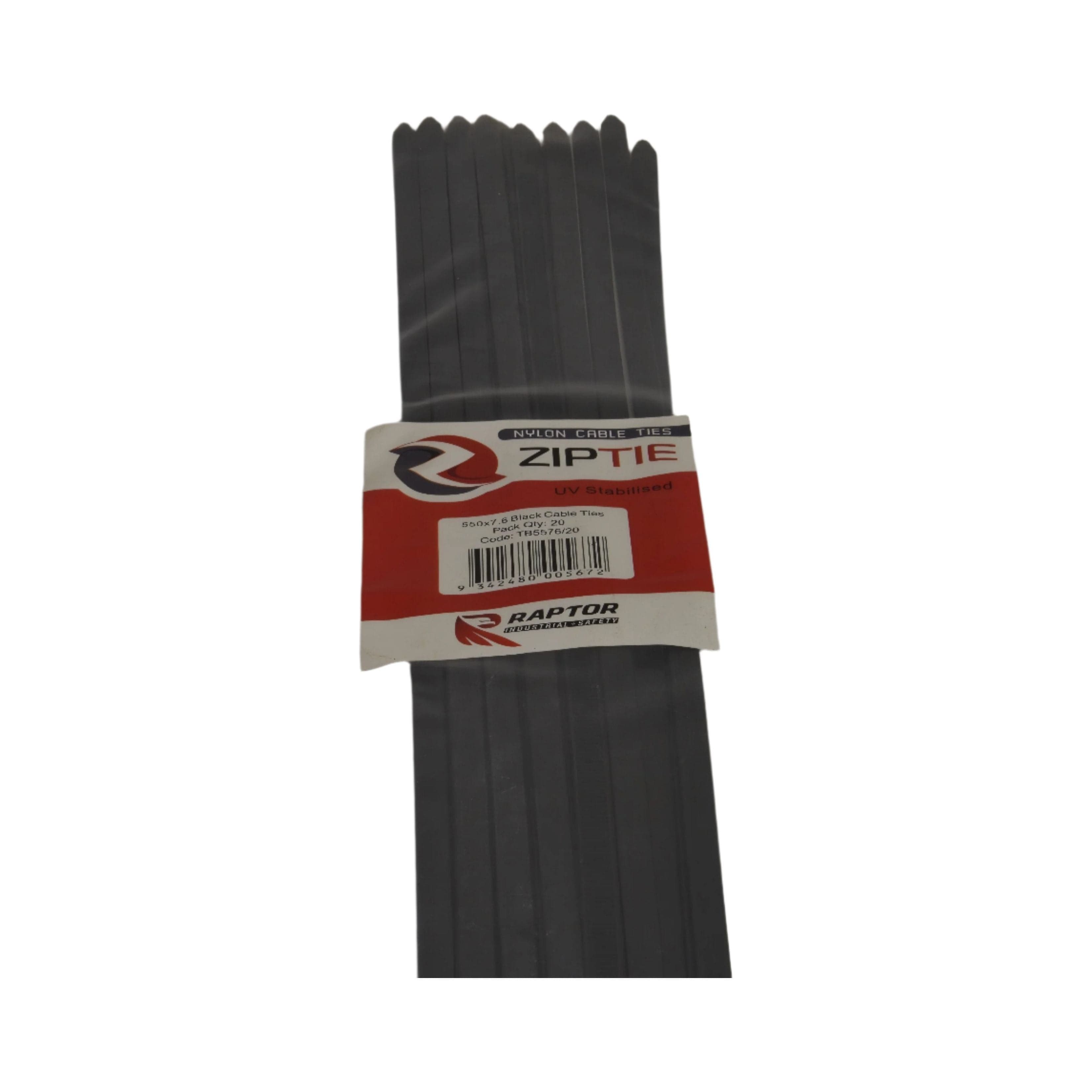 RAPTOR Black 550mm x 7.6mm Heavy Duty Cable Ties, 20 Pack-1