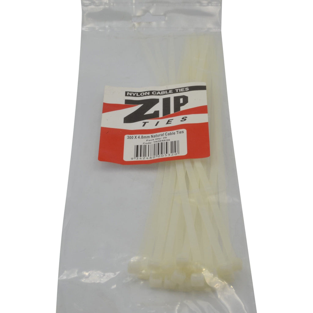 RAPTOR Natural 300mm x 4.8mm Medium Duty Cable Ties, 20 Pack-1