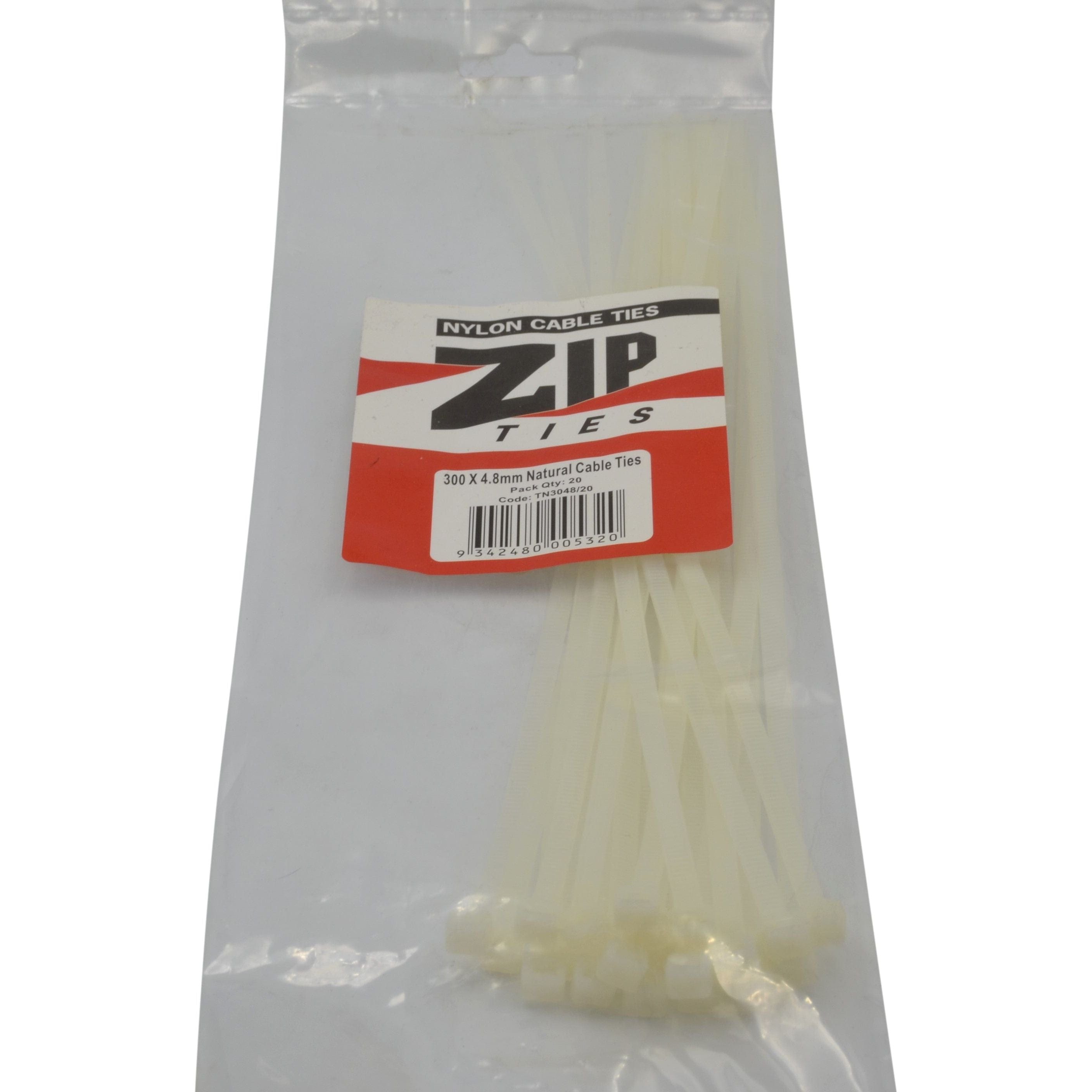 RAPTOR Natural 300mm x 4.8mm Medium Duty Cable Ties, 20 Pack-1