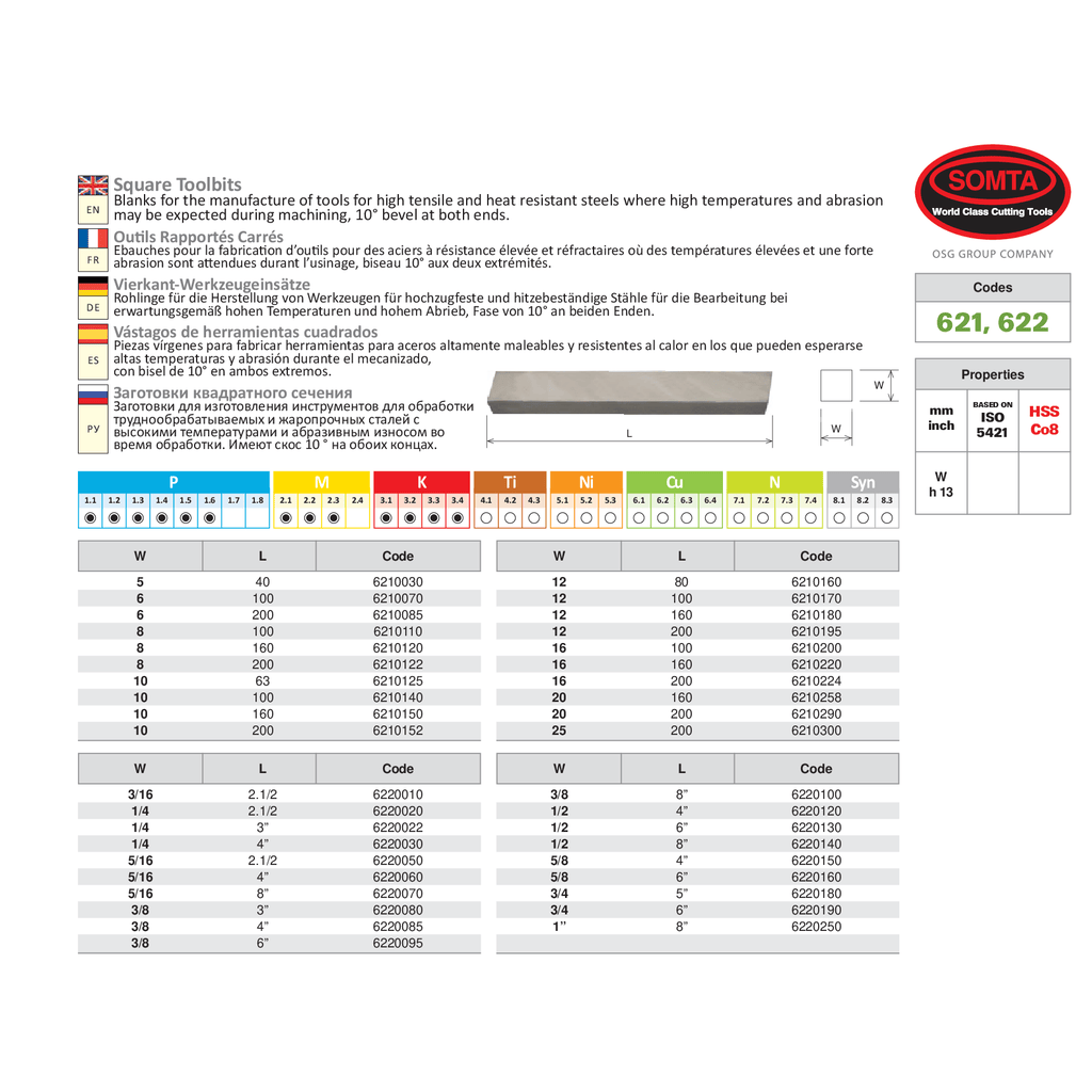 Somta Series 622 – 1/2" x 4" HSS-Co8 Square Toolbits-1