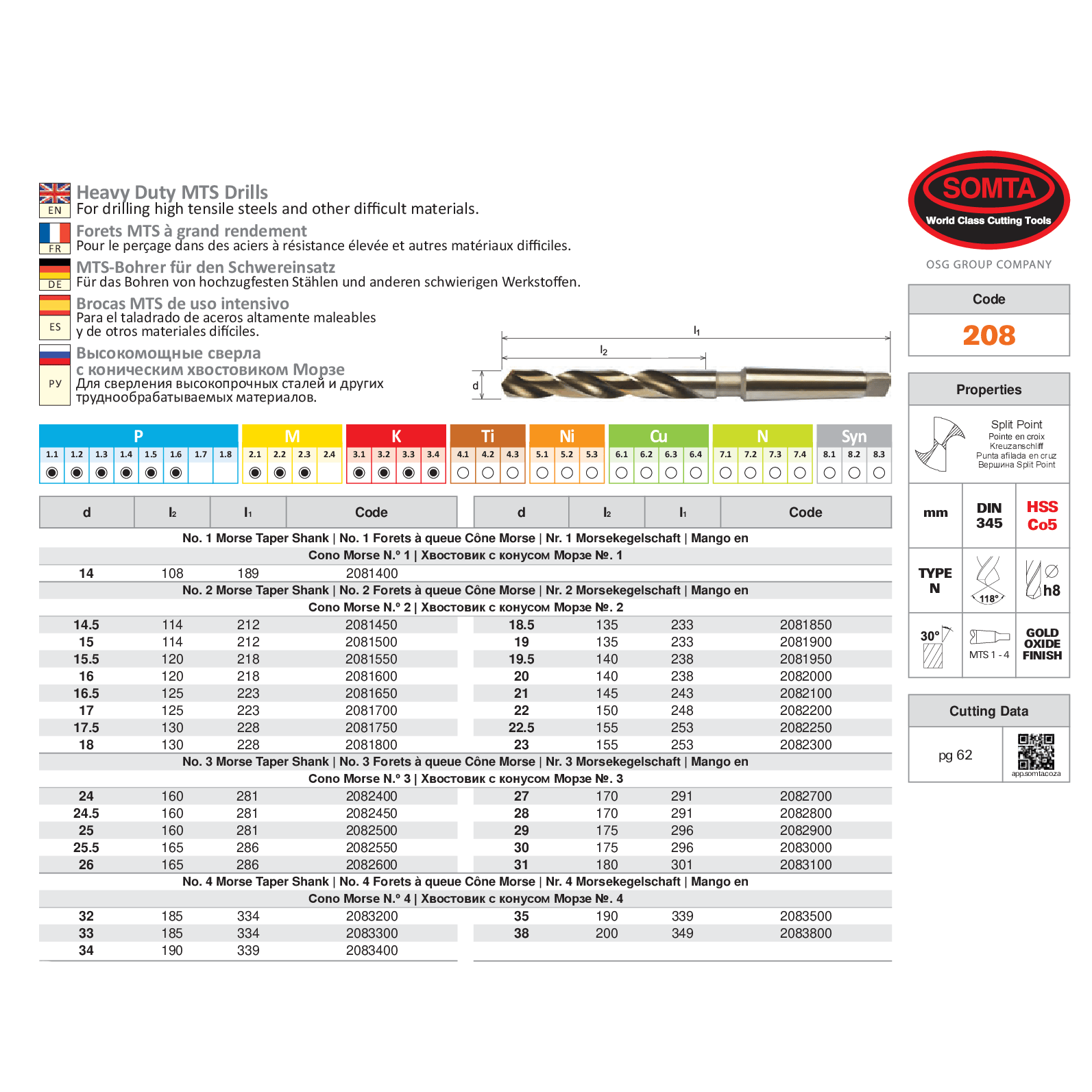 Somta Series 208 – HSS Co5 MT2 Drill 15mm-1