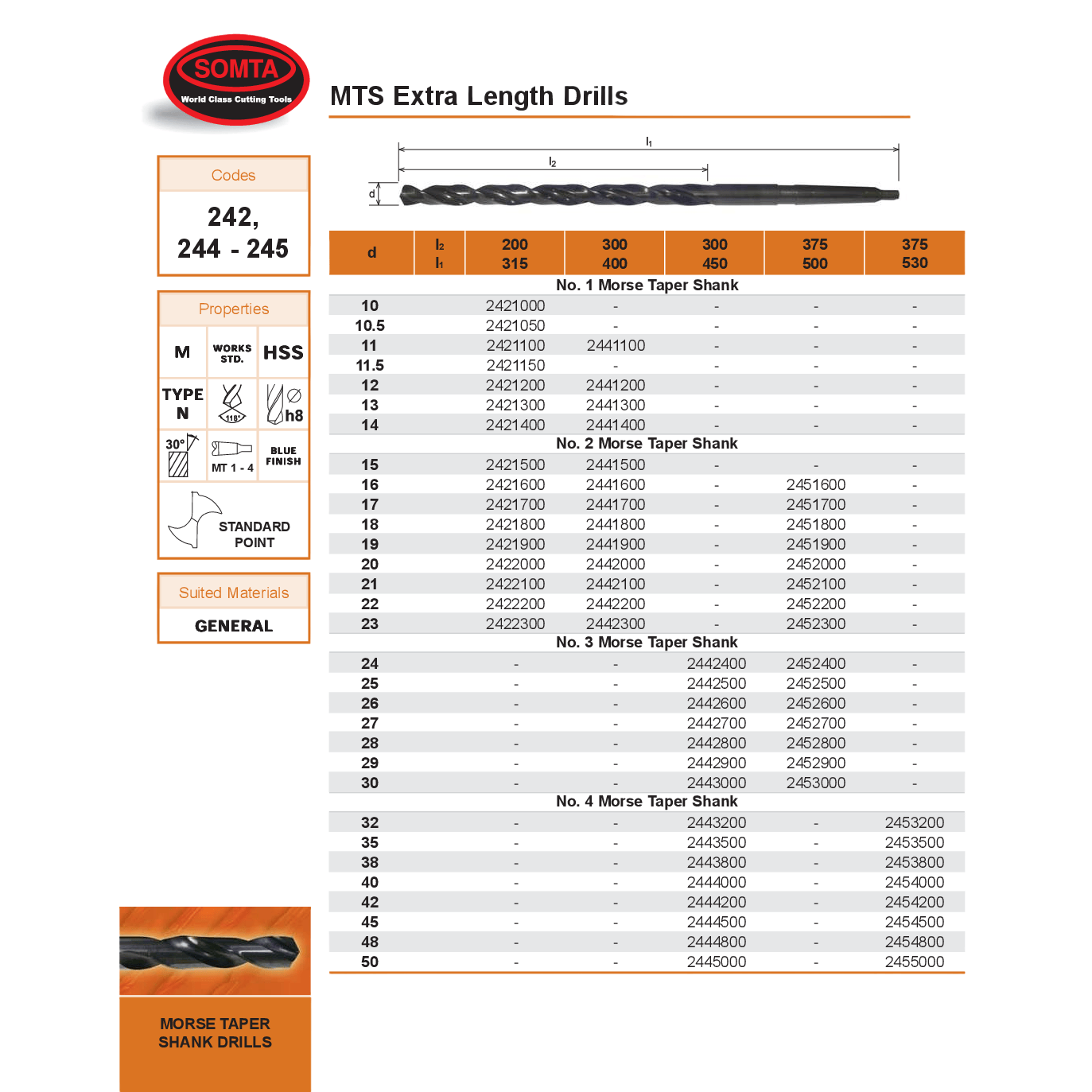 Somta Series 244 – 12.0MM X 300 X 400 MT1 EXTRA LENGTH DRILL-1