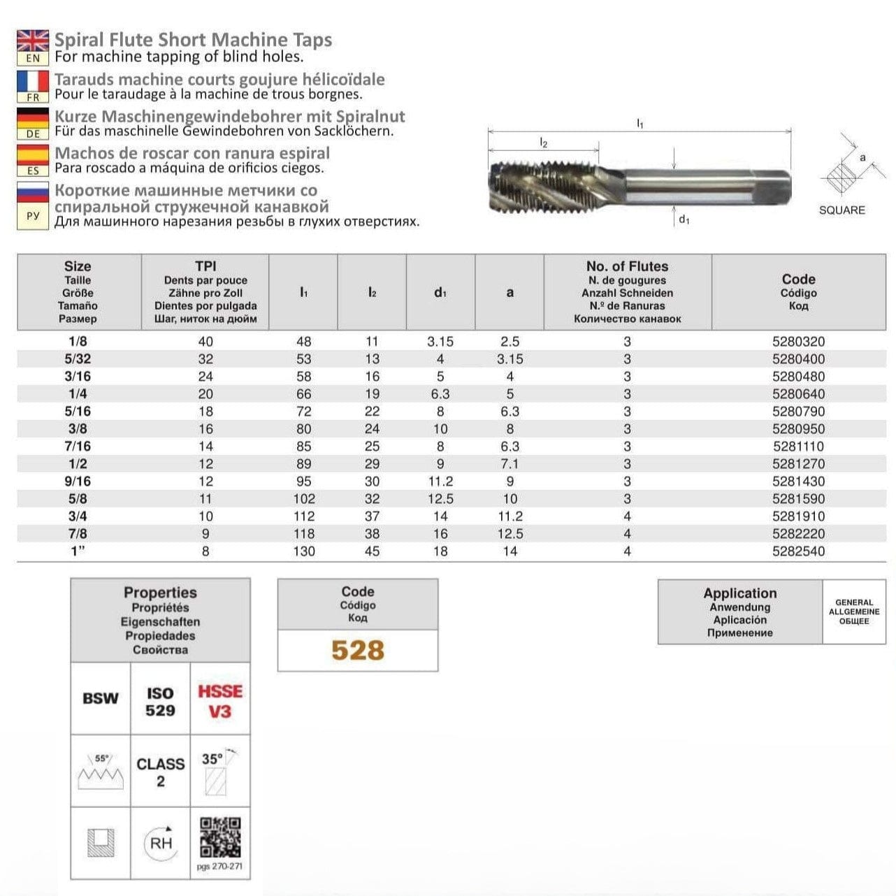 Somta Series 528 - HSSE-V Spiral Flute Tap BSW 1/4" (Standard)-1