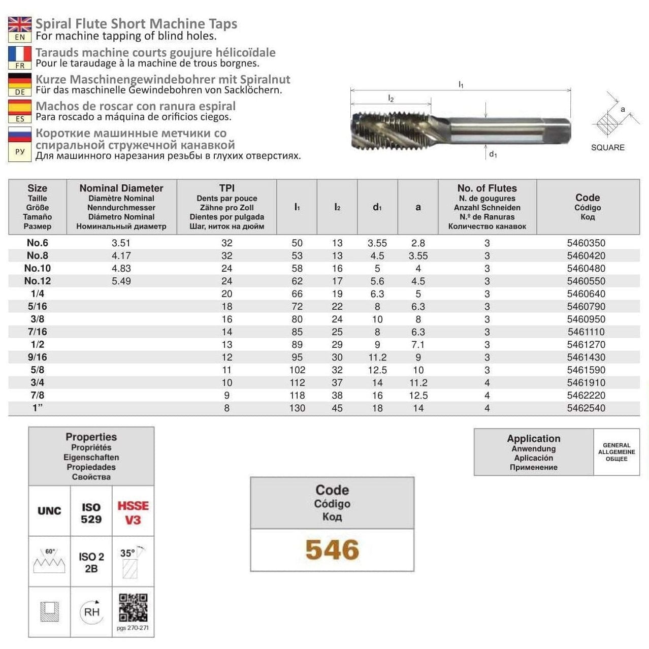Somta Series 546 - HSS Spiral Flute Tap UNC 7/8" (Standard)-1