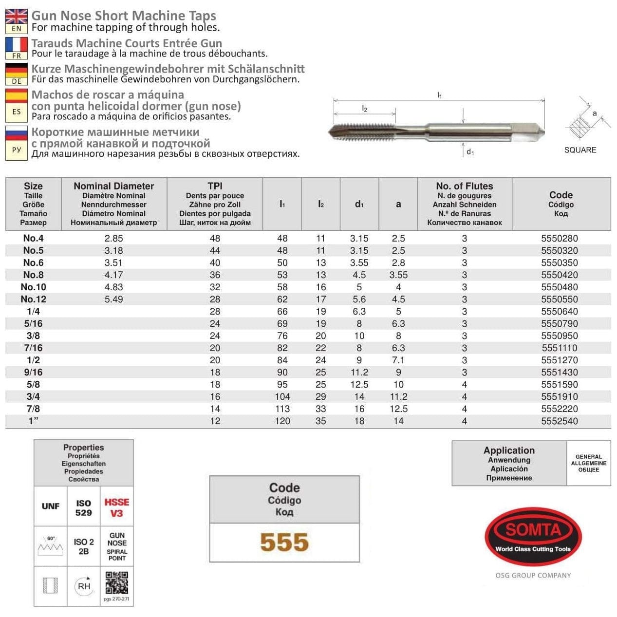 Somta Series 555 - HSSE-V Gun Nose Tap UNF 7/16" (Standard)-1