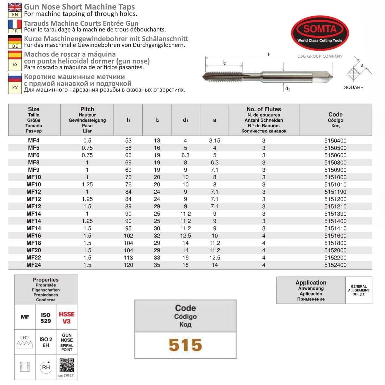 Somta Series 515 – M12 x 1.0 HSSE-V Gun Nose Metric Tap-2