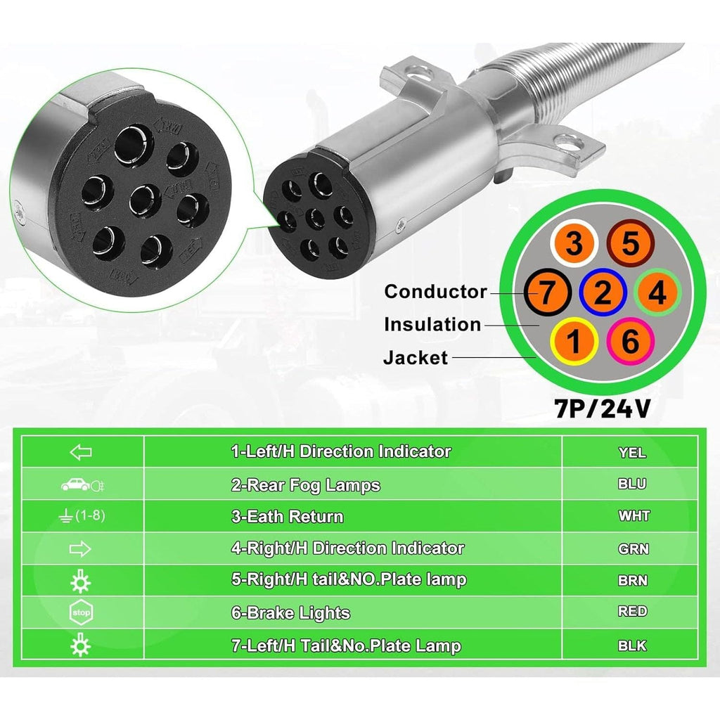 7 Way Trailer 15 FT Green ABS Spiral Electrical Power cord-3