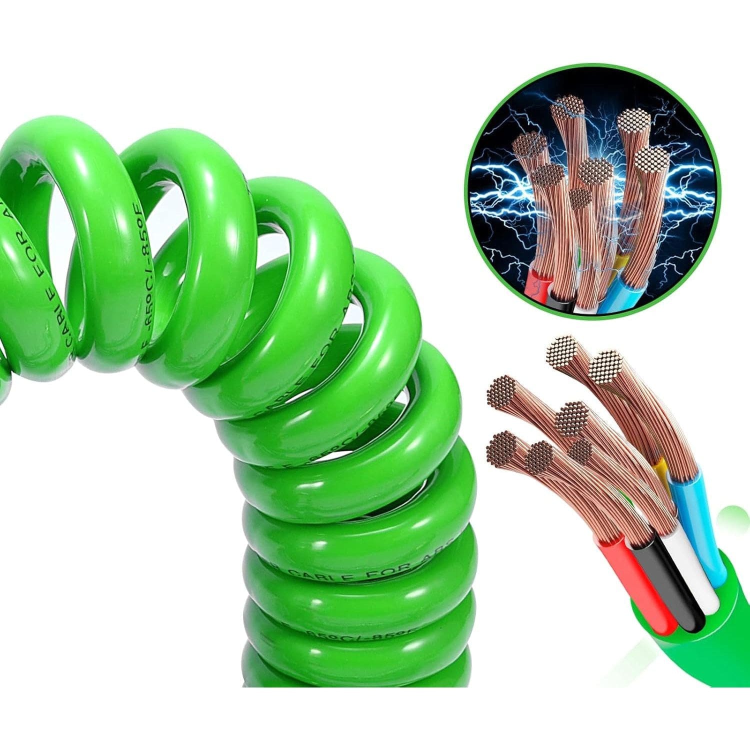 7 Way Trailer 15 FT Green ABS Spiral Electrical Power cord-4