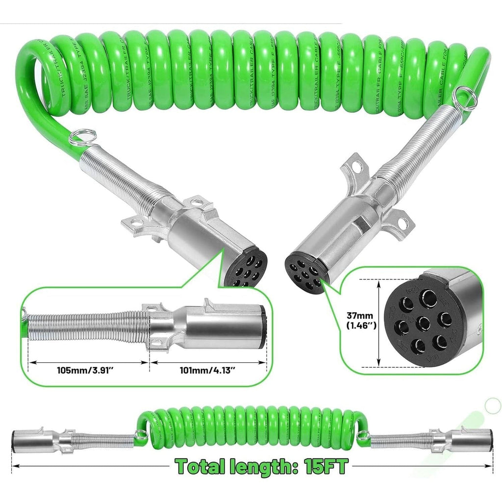 7 Way Trailer 15 FT Green ABS Spiral Electrical Power cord-2