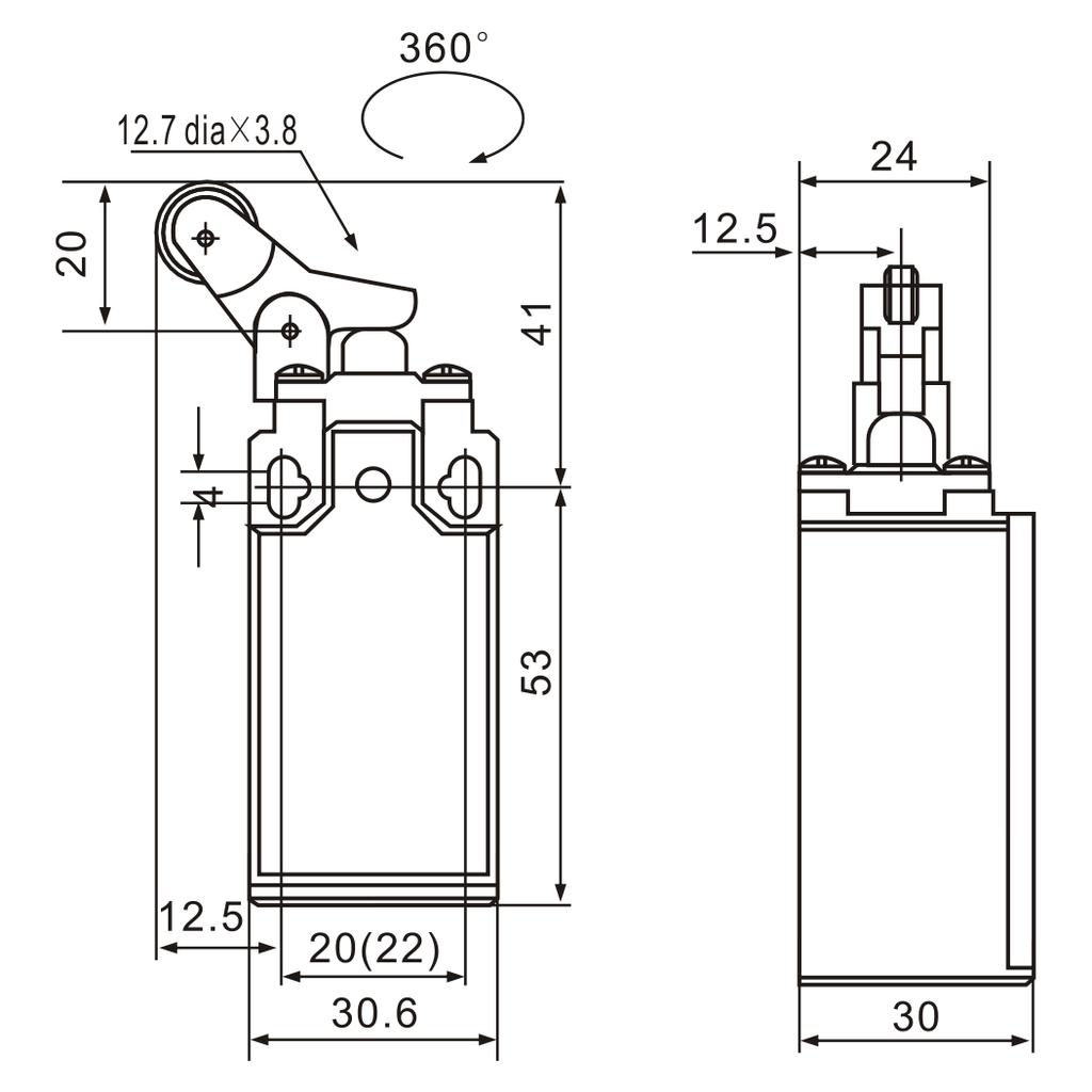XCK-127 One-Way Parallel Top-Roller Plunger Limit Switch-1