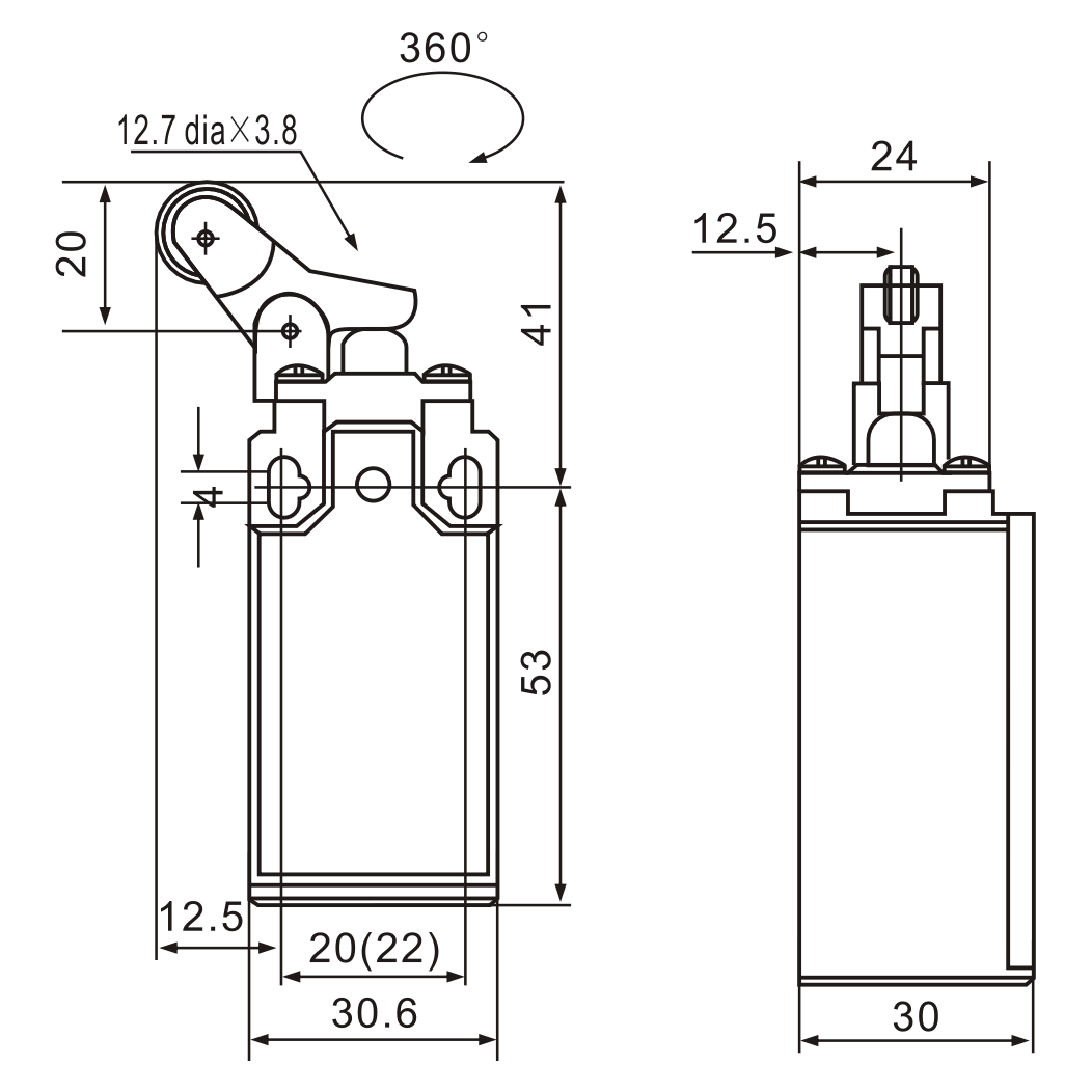 XCK-127 One-Way Parallel Top-Roller Plunger Limit Switch-1
