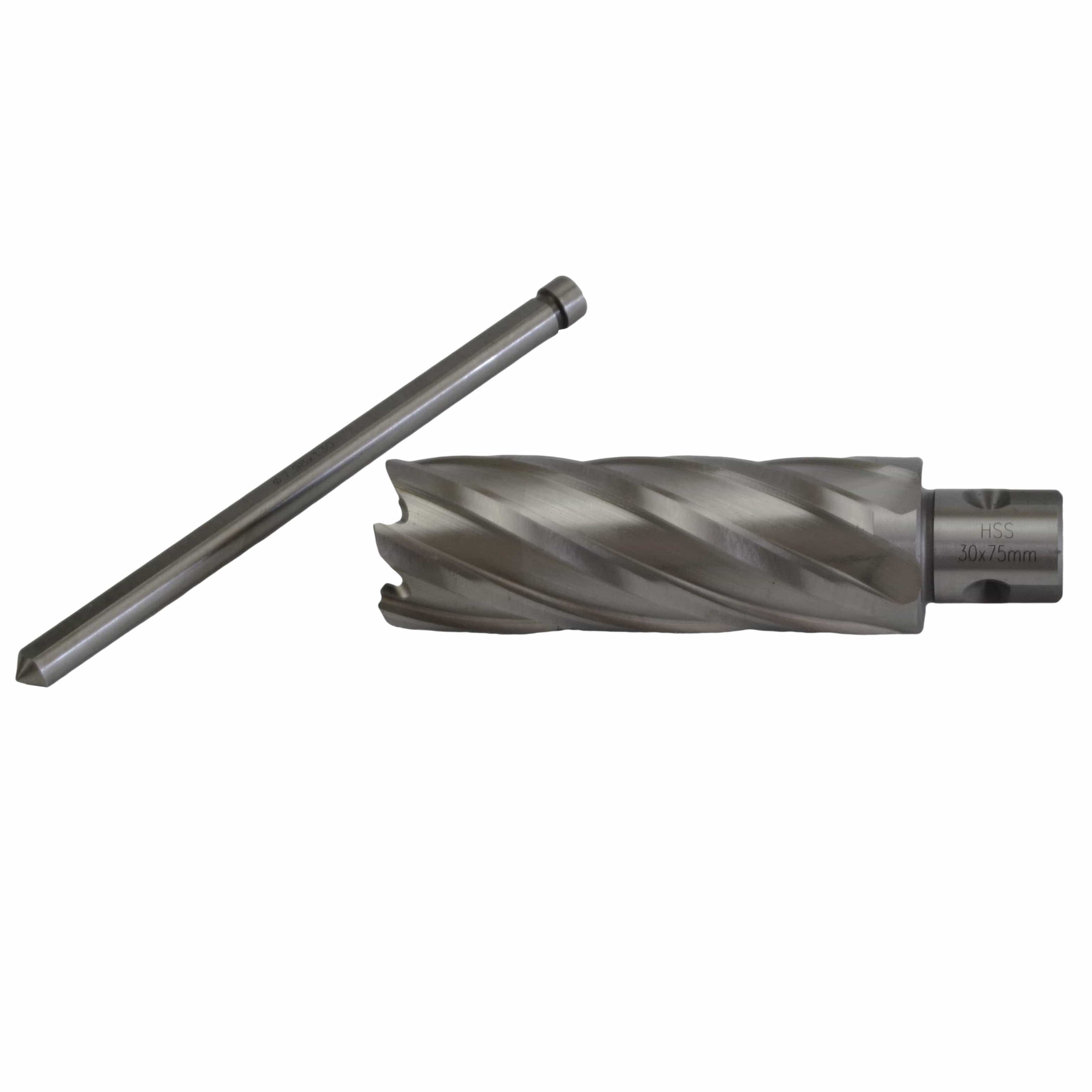 30 x 75mm D.O.C HSS Weldon Shank Annular Cutter with Pilot Pin-3