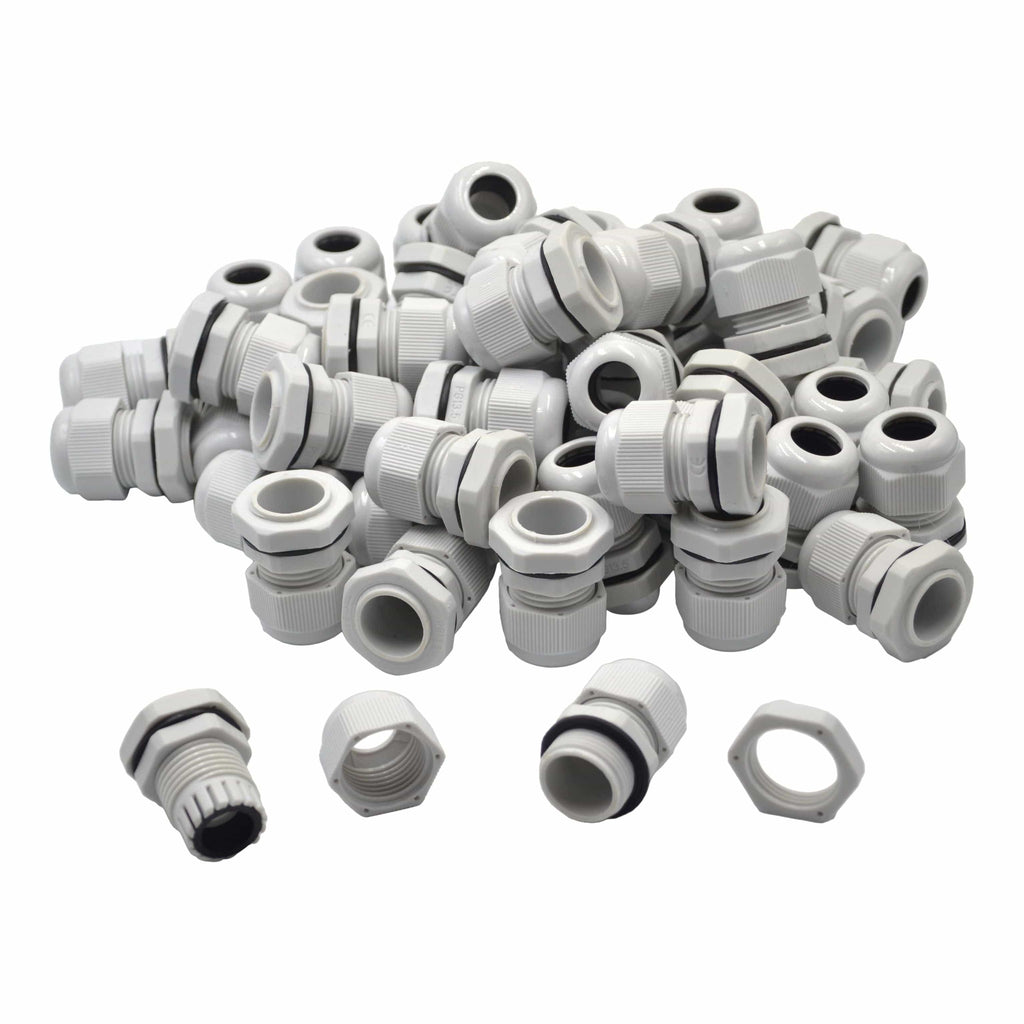 50 Pack IP68 PG13.5 White Nylon Cable Gland 6-12mm Cable Range-3