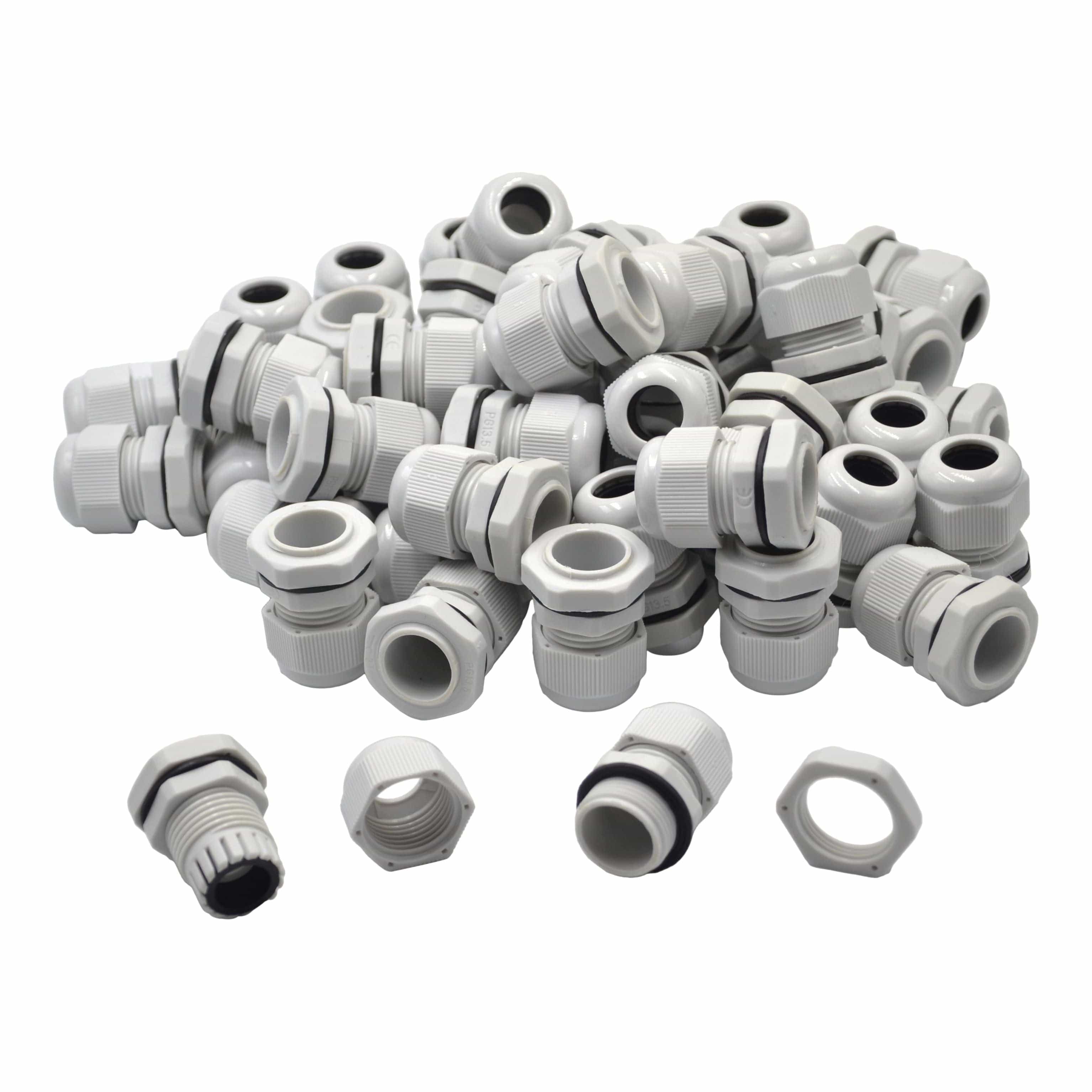 50 Pack IP68 PG13.5 White Nylon Cable Gland 6-12mm Cable Range-3