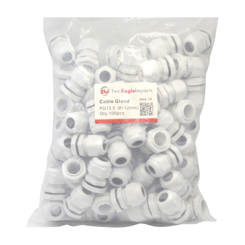 50 Pack IP68 PG13.5 White Nylon Cable Gland 6-12mm Cable Range-1