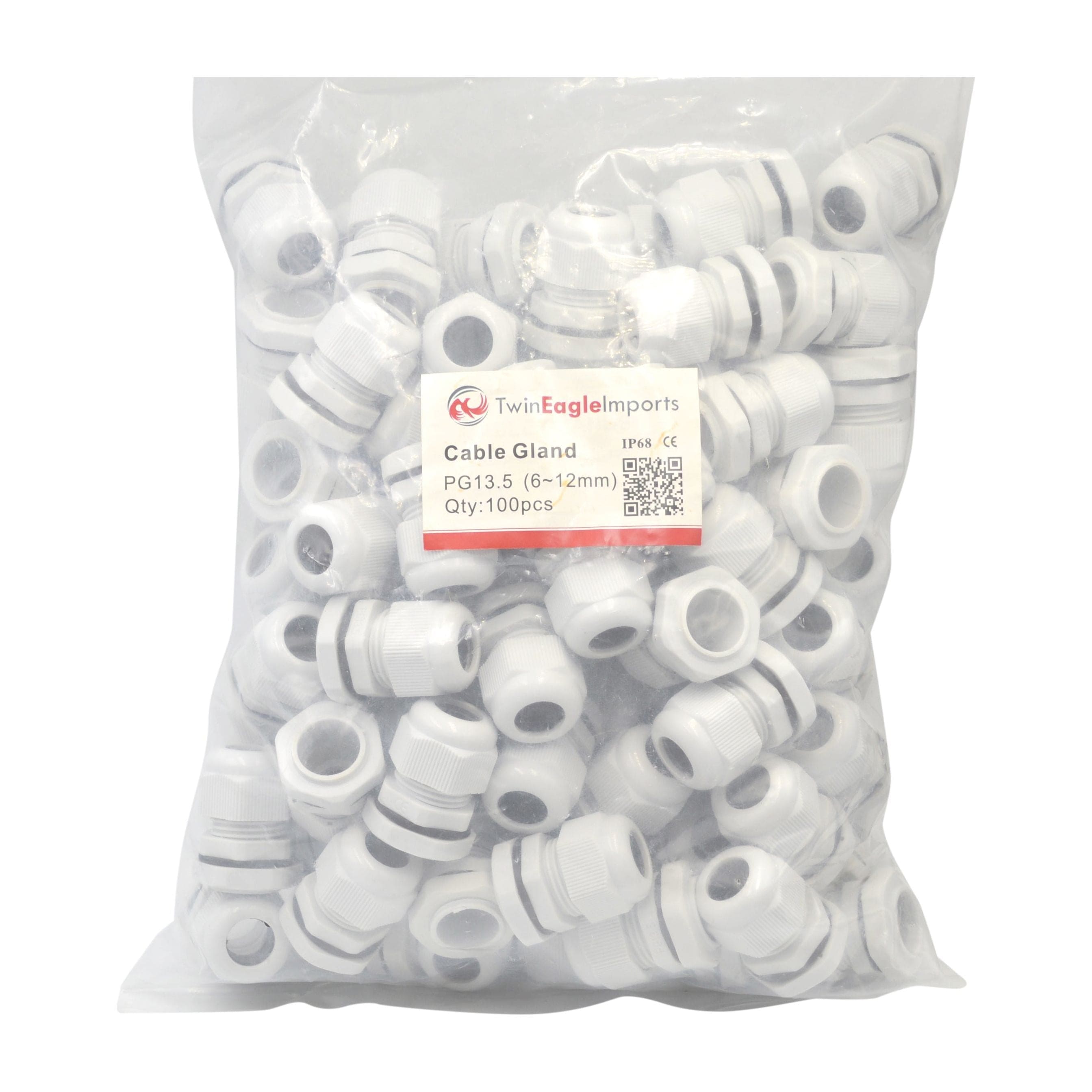 50 Pack IP68 PG13.5 White Nylon Cable Gland 6-12mm Cable Range-1