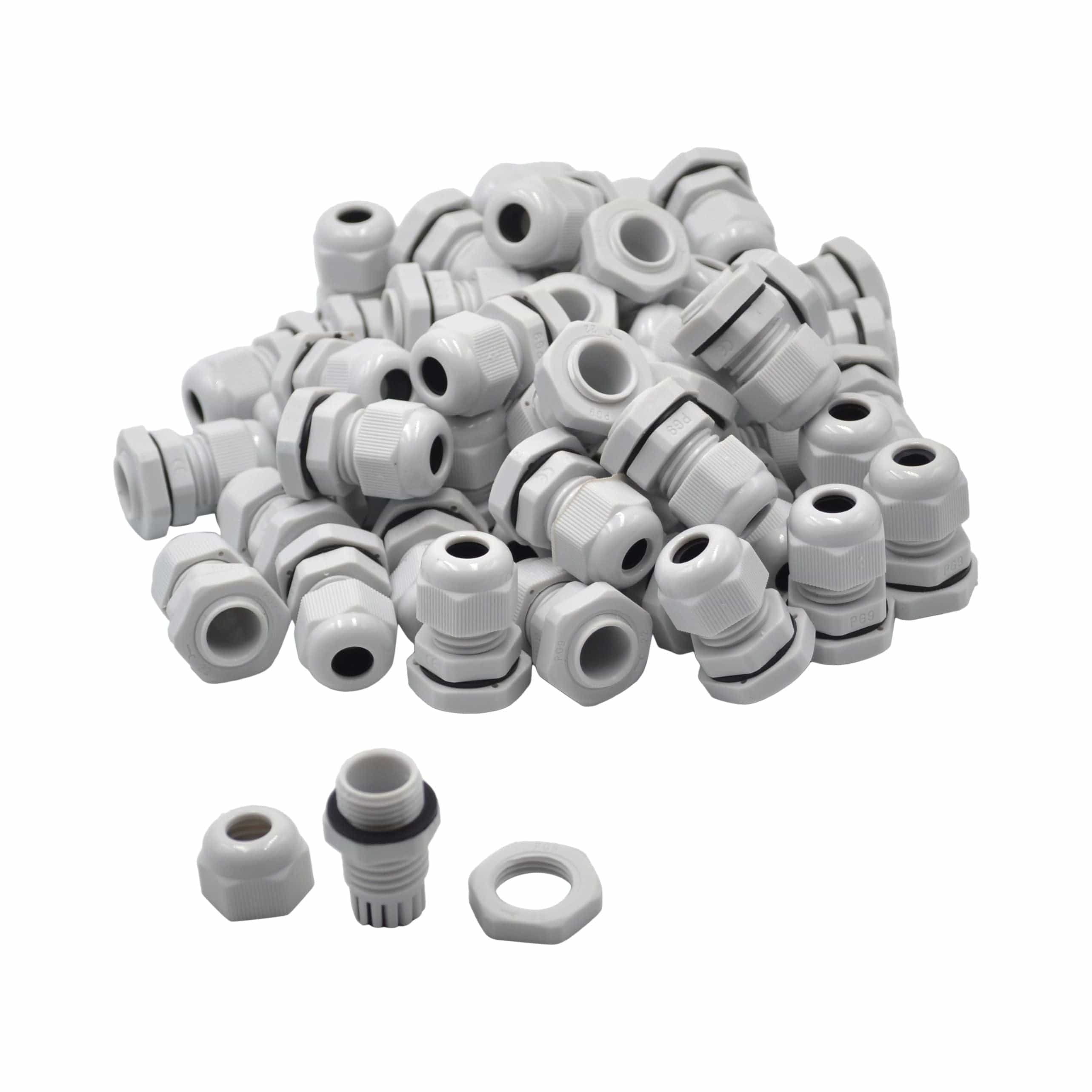 50 Pack IP68 PG9 White Nylon Cable Gland 4-8mm Cable Range-2