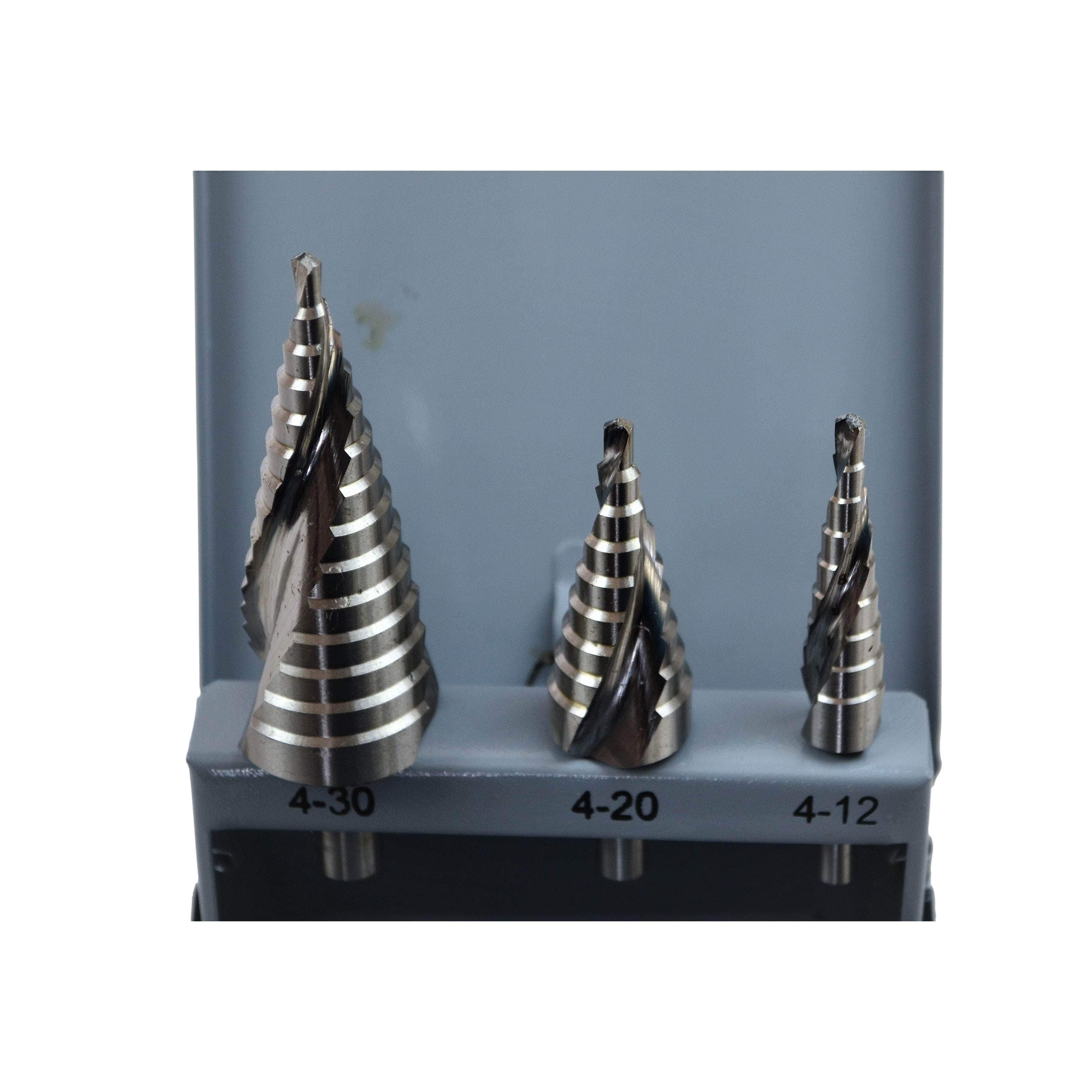 3 Piece Spiral Flute Step Drill Set-0