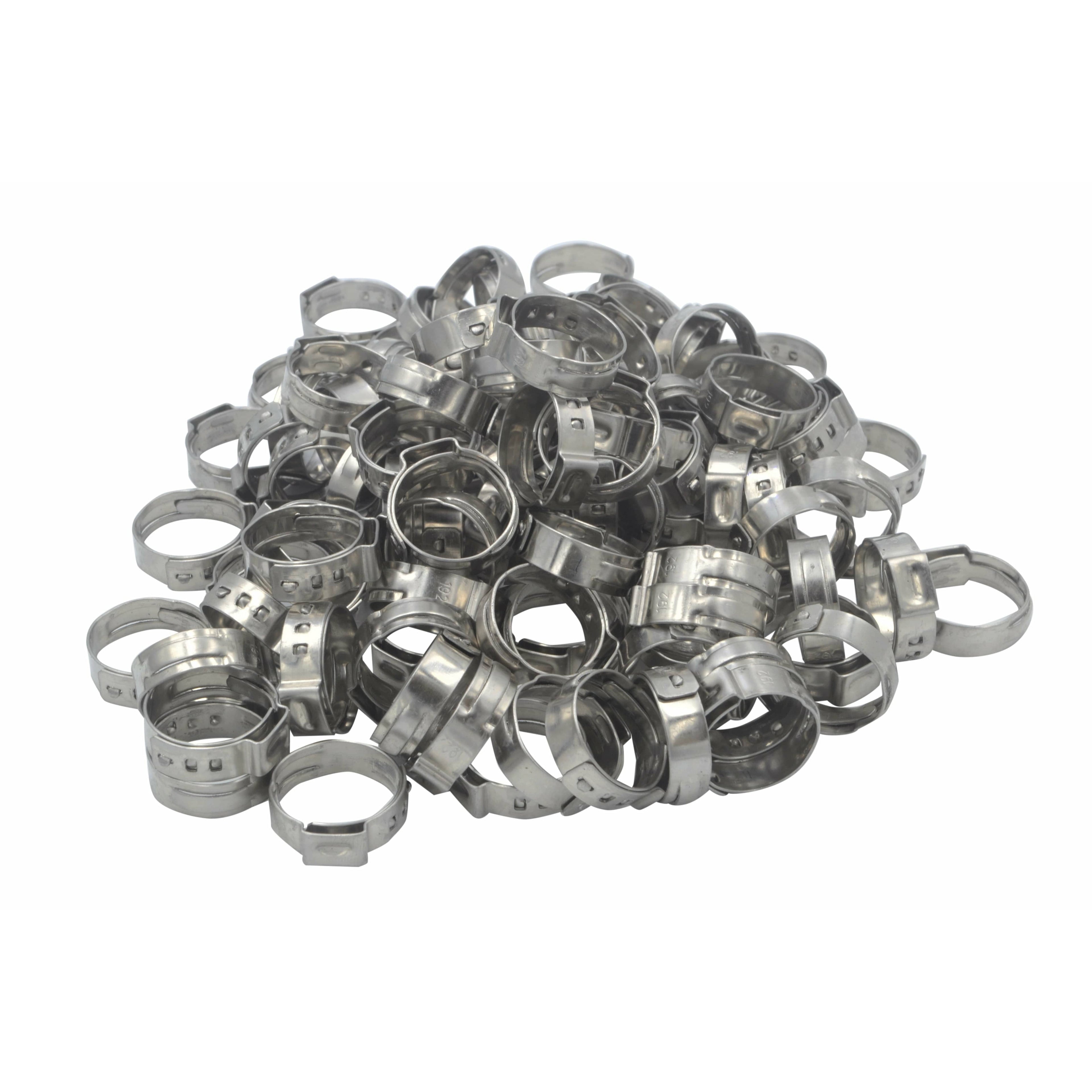 100 Piece 304 Stainless Steel 16-19.2mm Ear Hose Clamp-0
